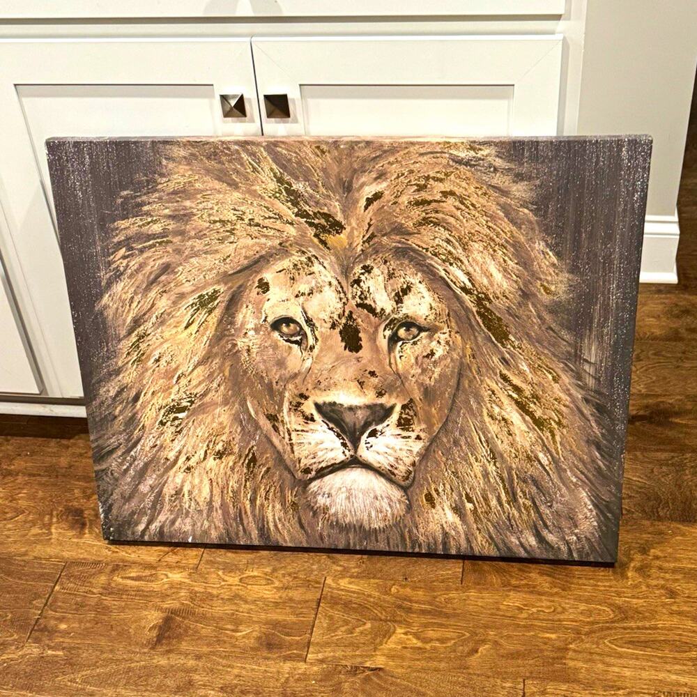 Large Contemporary Lion Head Canvas Painting, Unframed Single Piece 2019